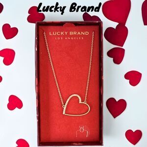 LUCKY BRAND NEW IN GIFT BOX HEART NECKLACE GOLD TONE SEMI PRECIOUS ACCENTS